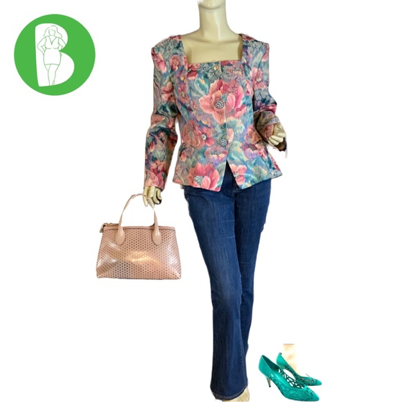 VINTAGE 1990'S NAH NAH COLLECTION FLORAL PRINT BROCADE BLAZER (14) - Picture 2 of 14